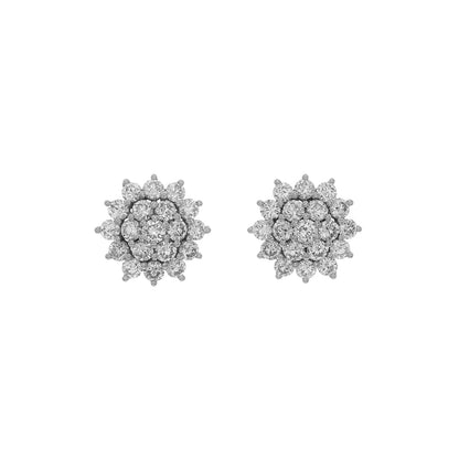 Exclusive 18K White Gold 2.24 Carat Cluster Diamond Earrings — Front View