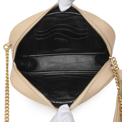 Exclusive Saint Laurent Dark Beige Grain De Poudre Matelasse Monogram Mini Lou Camera Bag — Top View