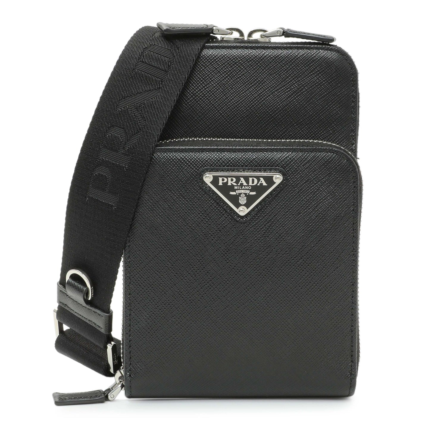 Exclusive Prada Black Saffiano Smartphone Case Crossbody — Front View
