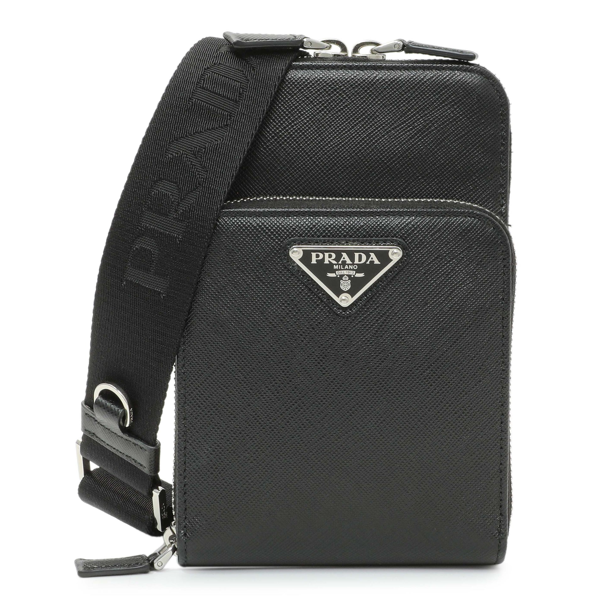 Exclusive Prada Black Saffiano Smartphone Case Crossbody — Front View