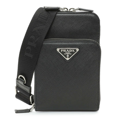 Exclusive Prada Black Saffiano Smartphone Case Crossbody — Front View