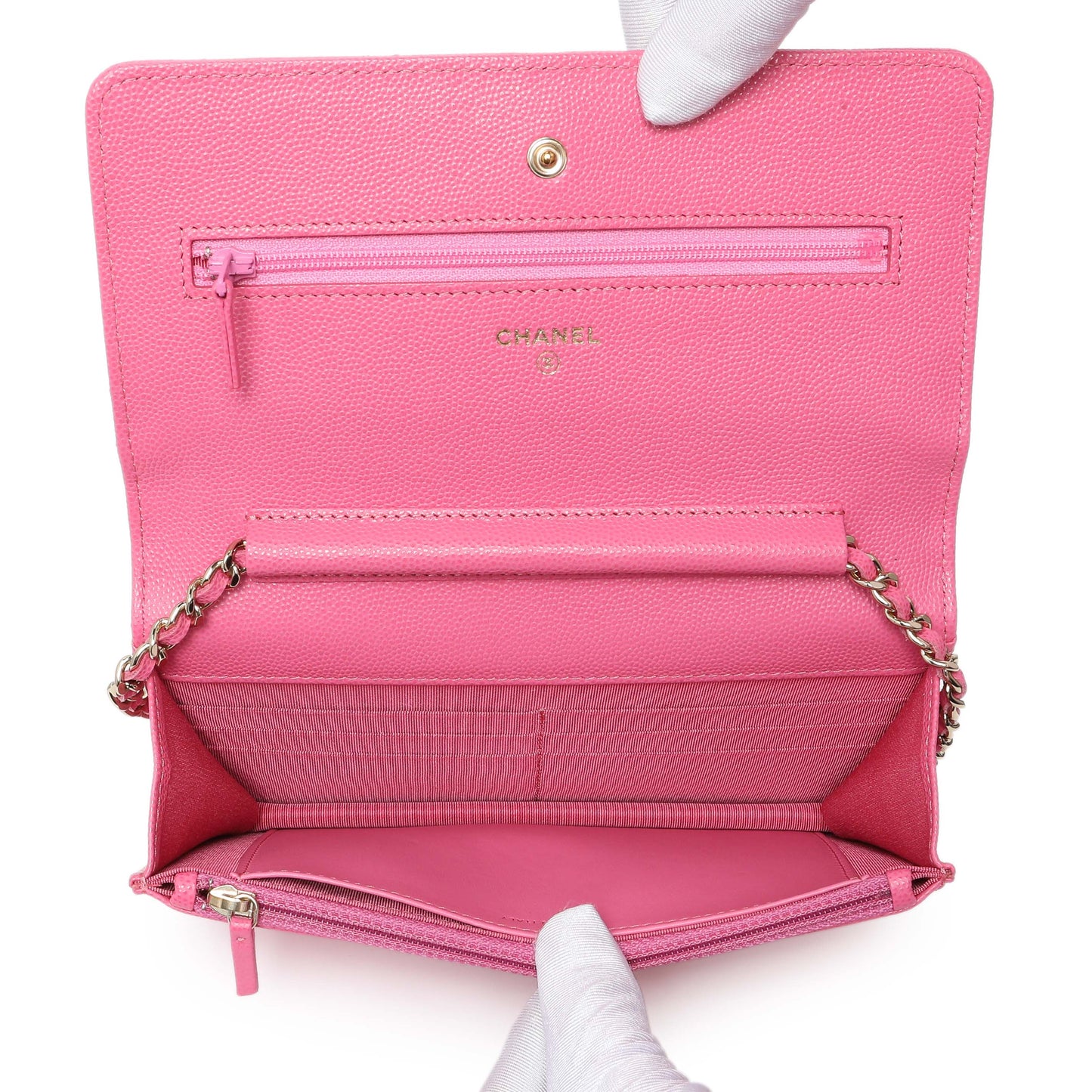 Exclusive Chanel Pink Caviar Wallet on Chain — Top View