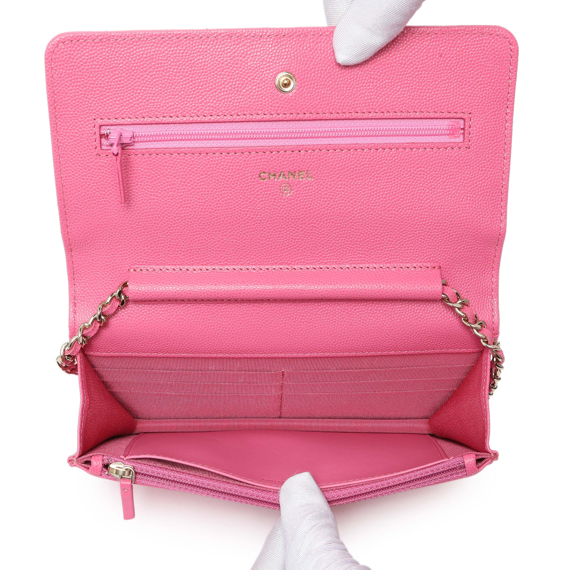Exclusive Chanel Pink Caviar Wallet on Chain — Top View