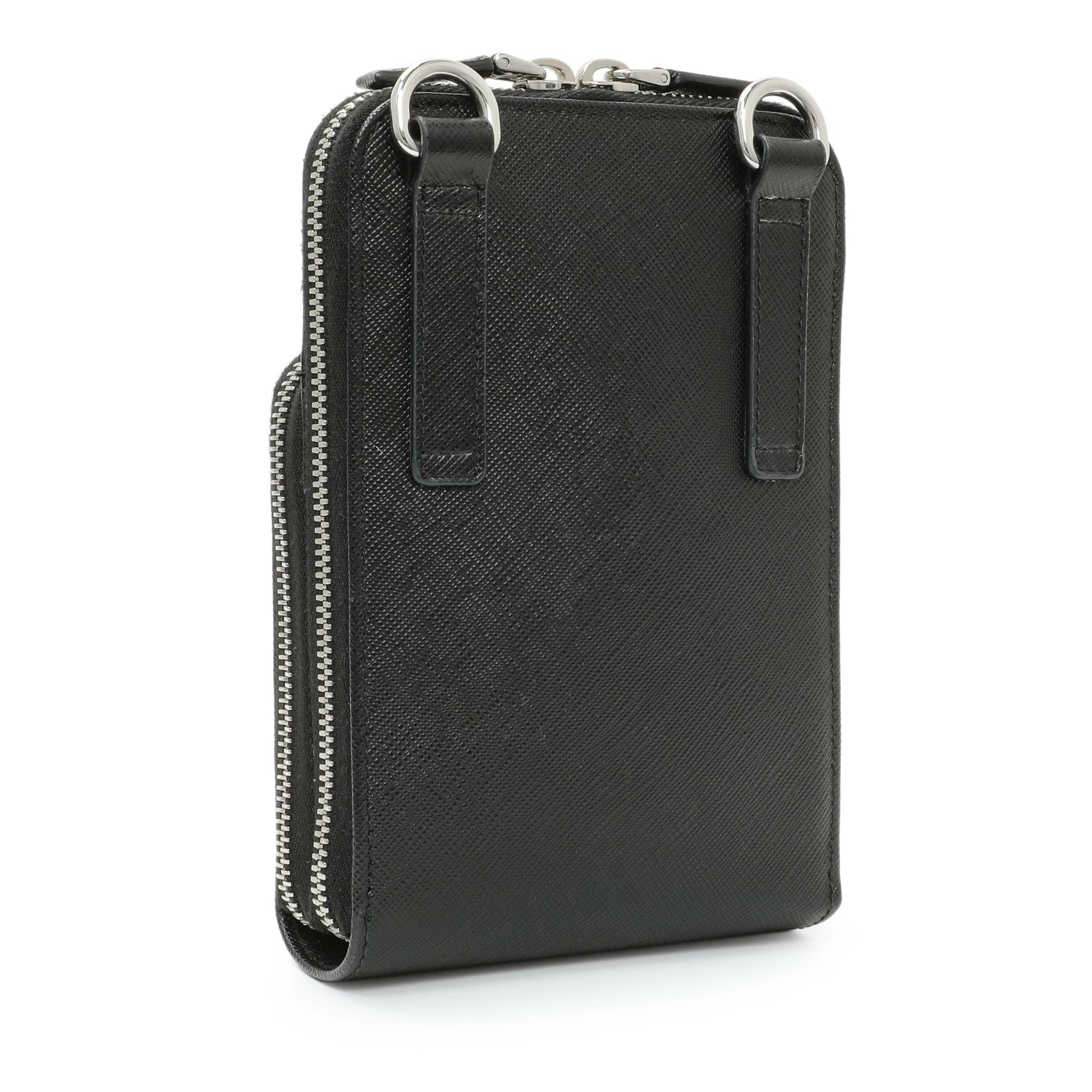 Exclusive Prada Black Saffiano Smartphone Case Crossbody — Side View