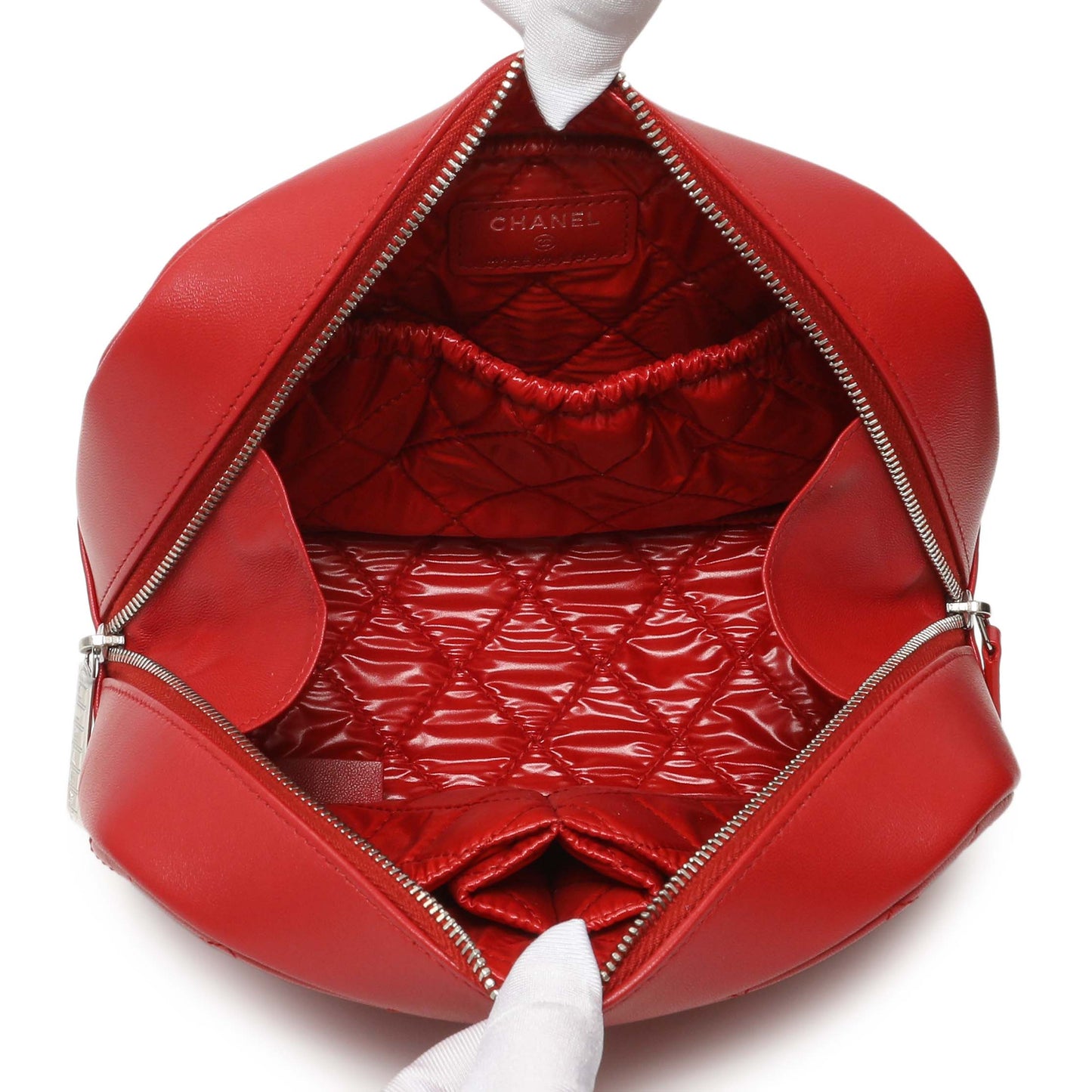 Exclusive Chanel Red Quilted Lambskin Curvy Pouch Cosmetic Case — Top View
