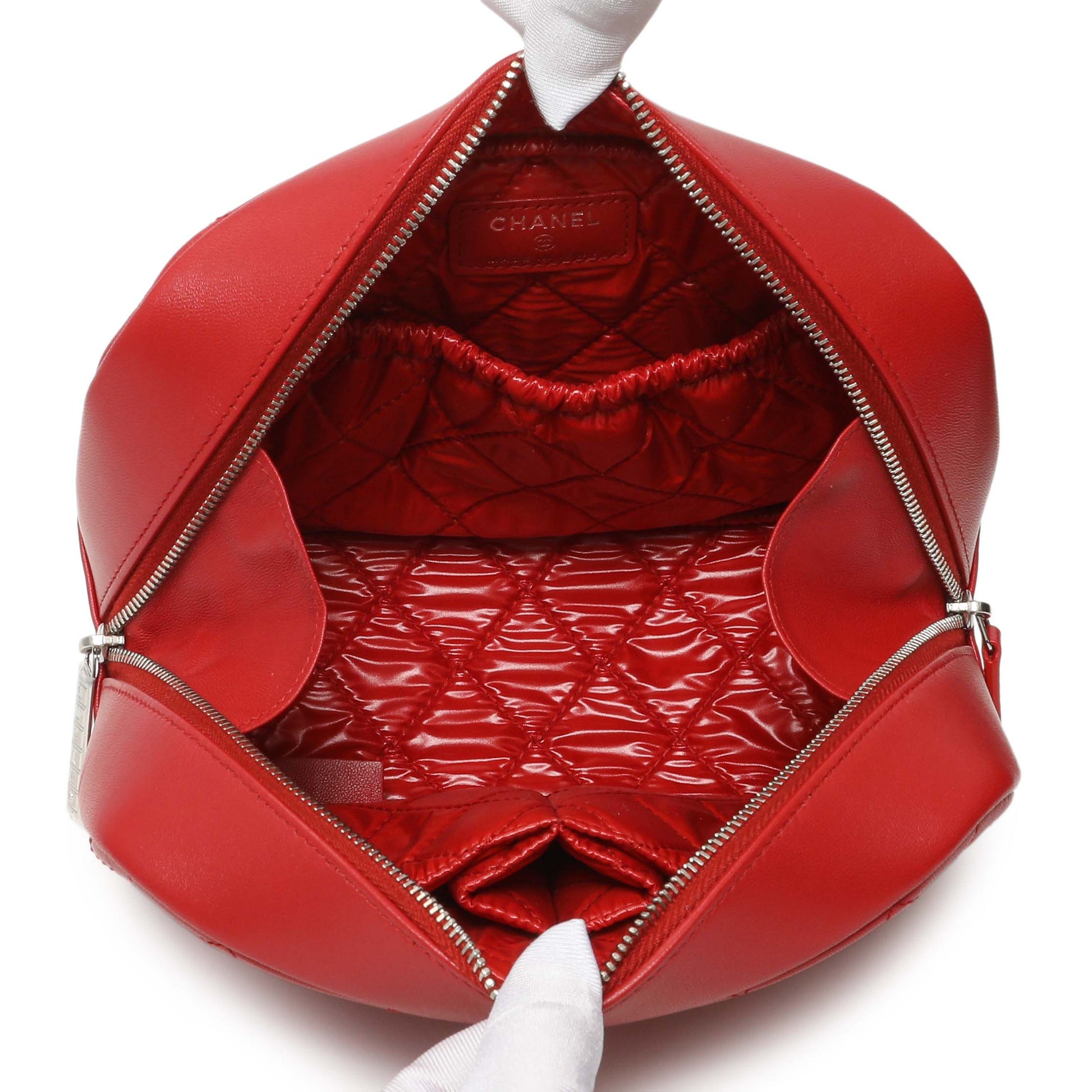Exclusive Chanel Red Quilted Lambskin Curvy Pouch Cosmetic Case — Top View