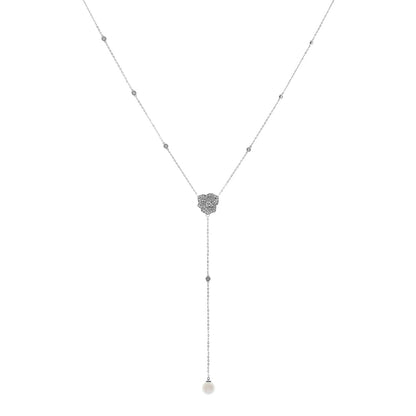 Exclusive 18K White Gold 8.9mm Pearl & Diamond Lariat Necklace — Front View