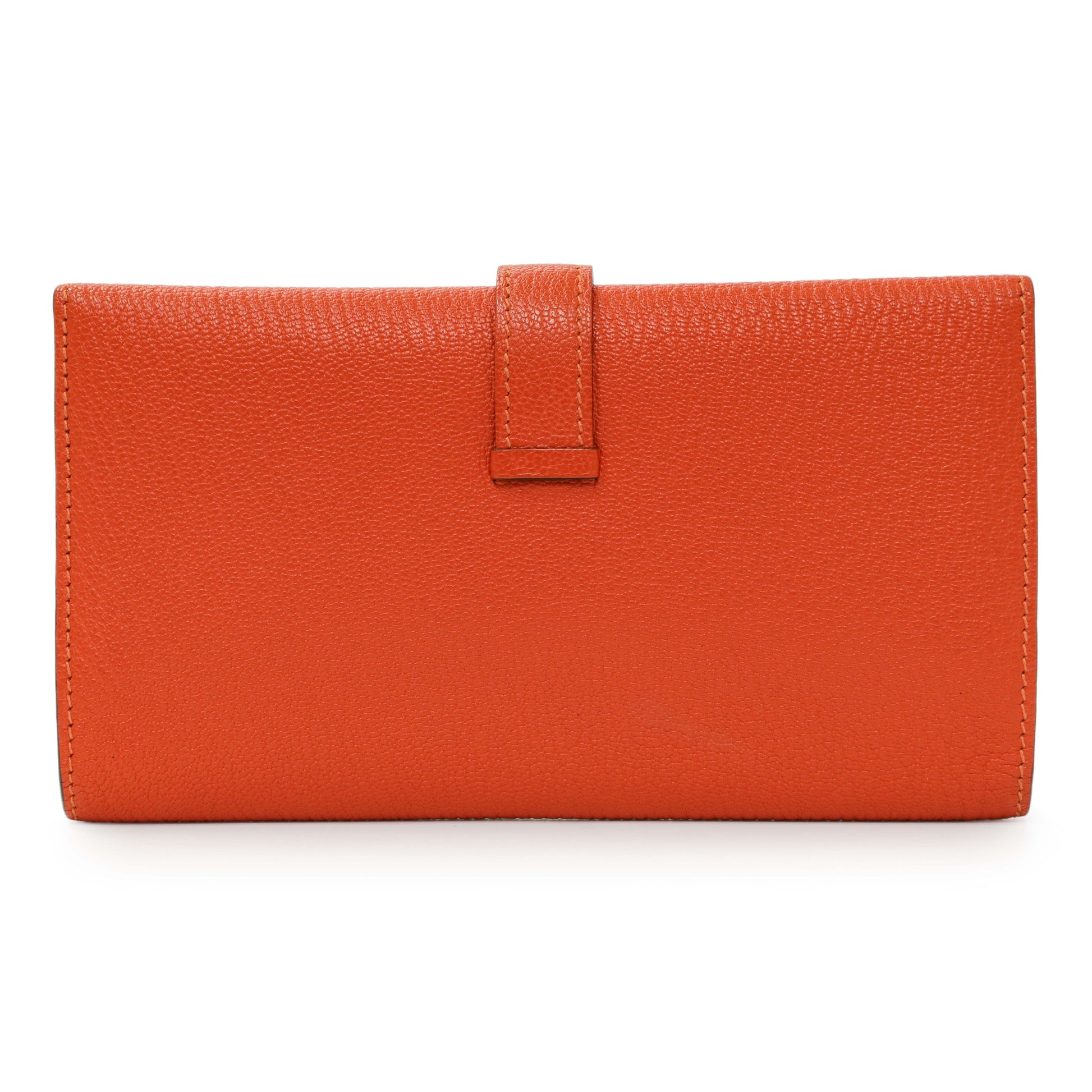 Exclusive Hermes Orange Chevre Tri-Fold Bearn Wallet — Side View