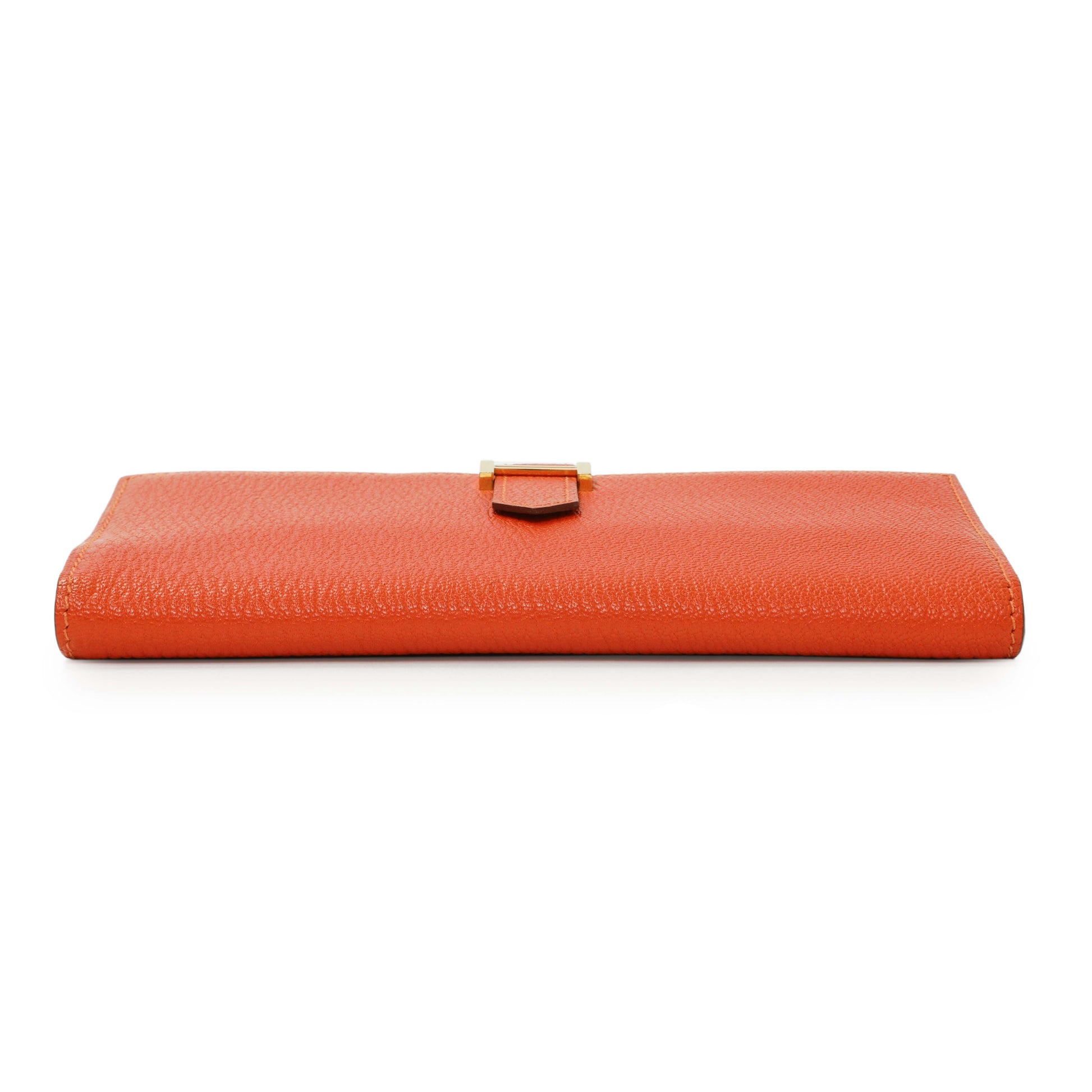 Exclusive Hermes Orange Chevre Tri-Fold Bearn Wallet — Back View