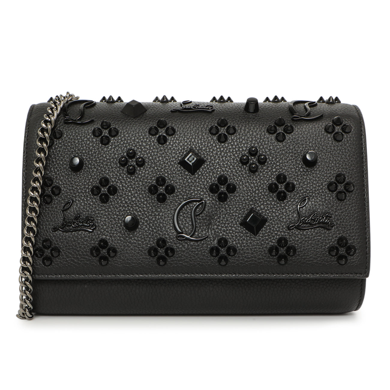 Exclusive Christian Louboutin Black Calfskin Spikes Loubinthesky Paloma Clutch — Front View