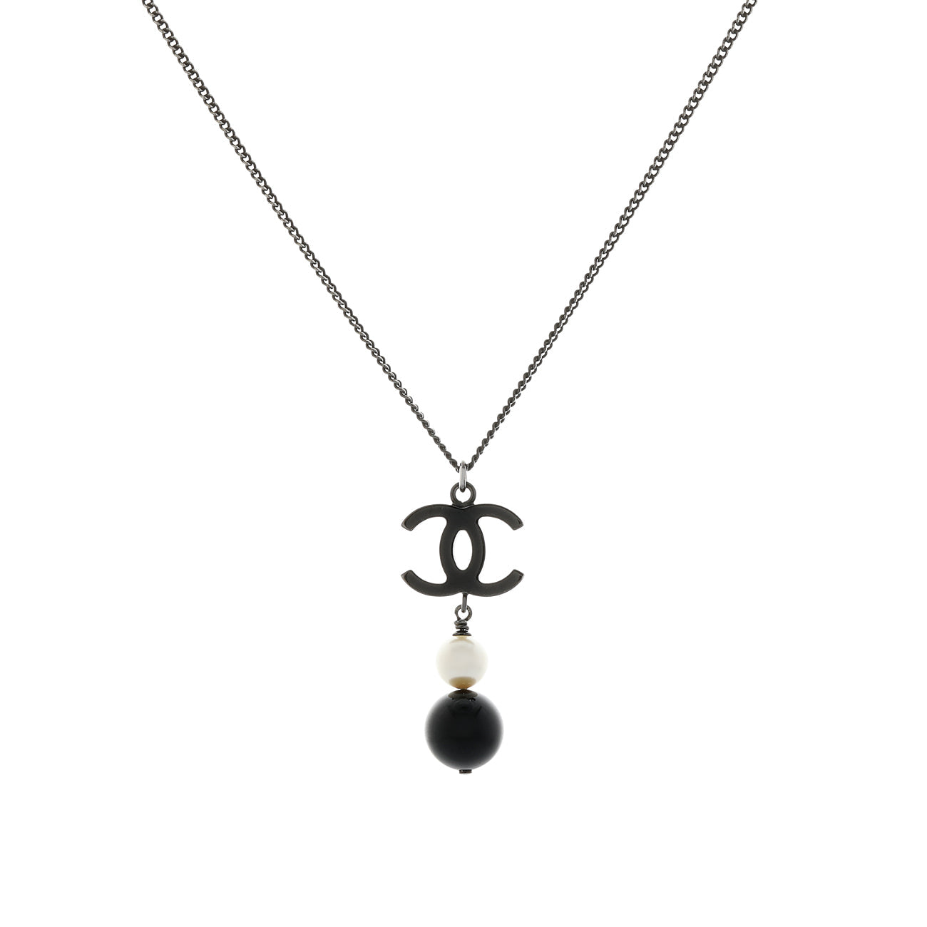 Exclusive Chanel CC Pearl Drop Pendant Necklace — Front View