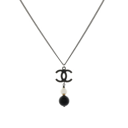 Exclusive Chanel CC Pearl Drop Pendant Necklace — Front View