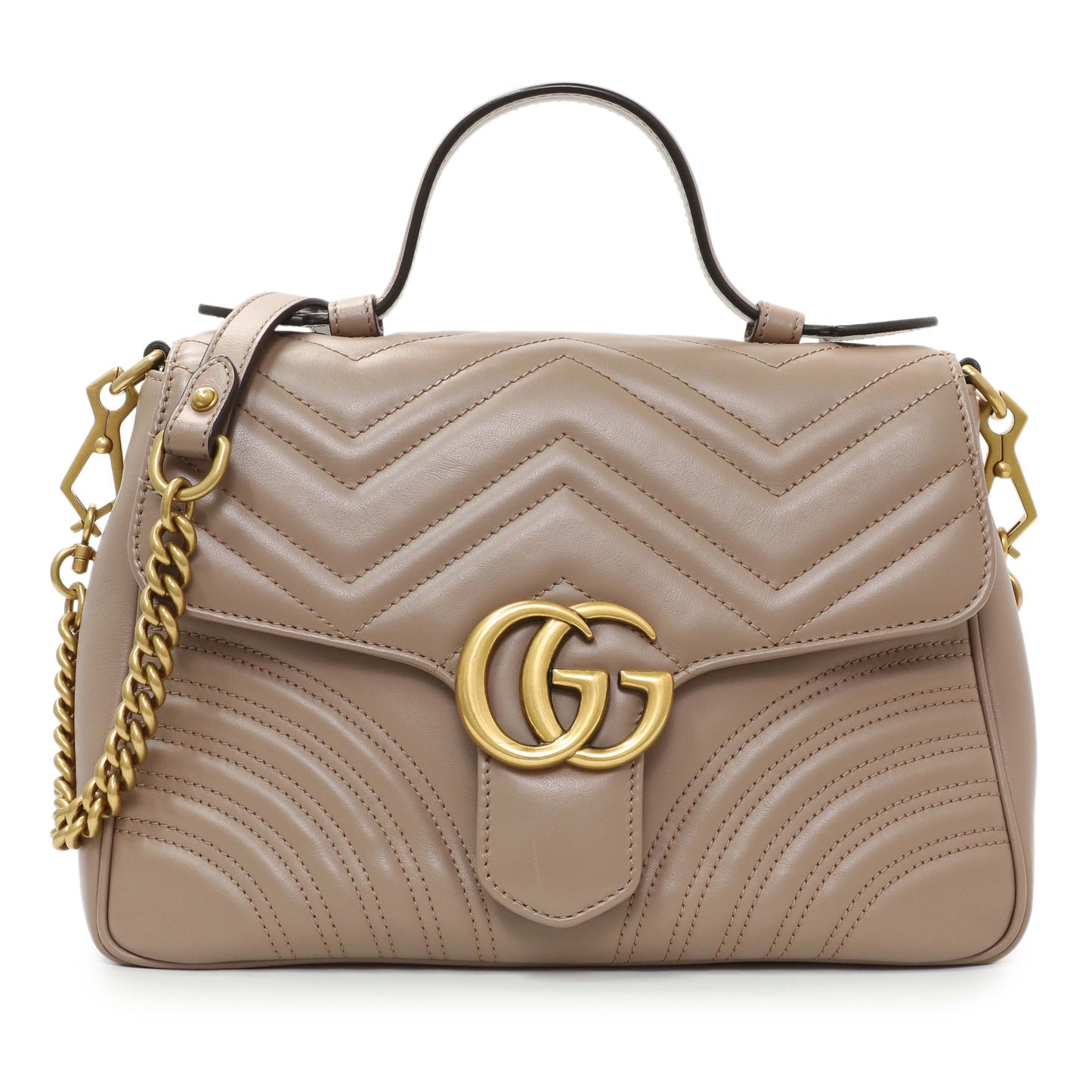 Exclusive Gucci Porcelain Calfskin Matelasse Small GG Marmont Top Handle Shoulder Bag — Front View
