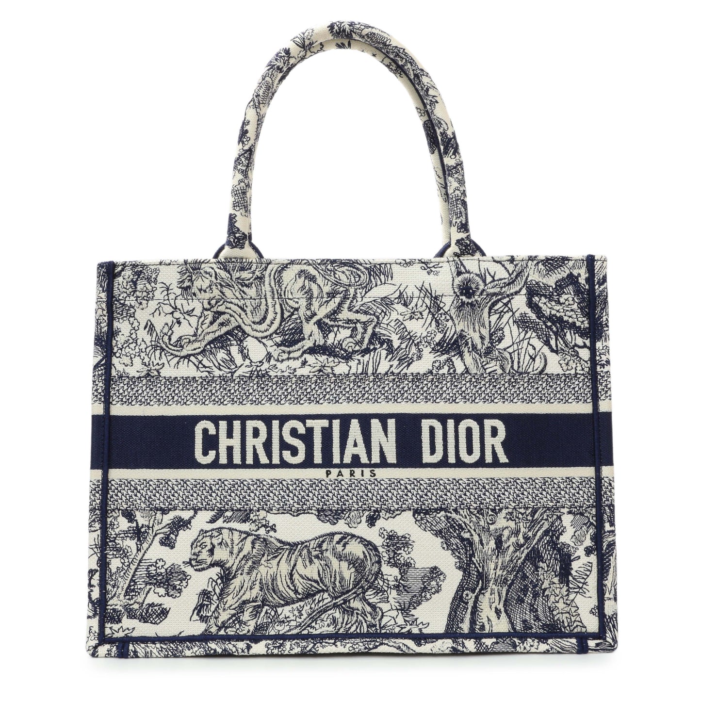 Exclusive Christian Dior Blue Dioriviera Reverse Striped Toile De Jouy Medium Book Tote — Front View
