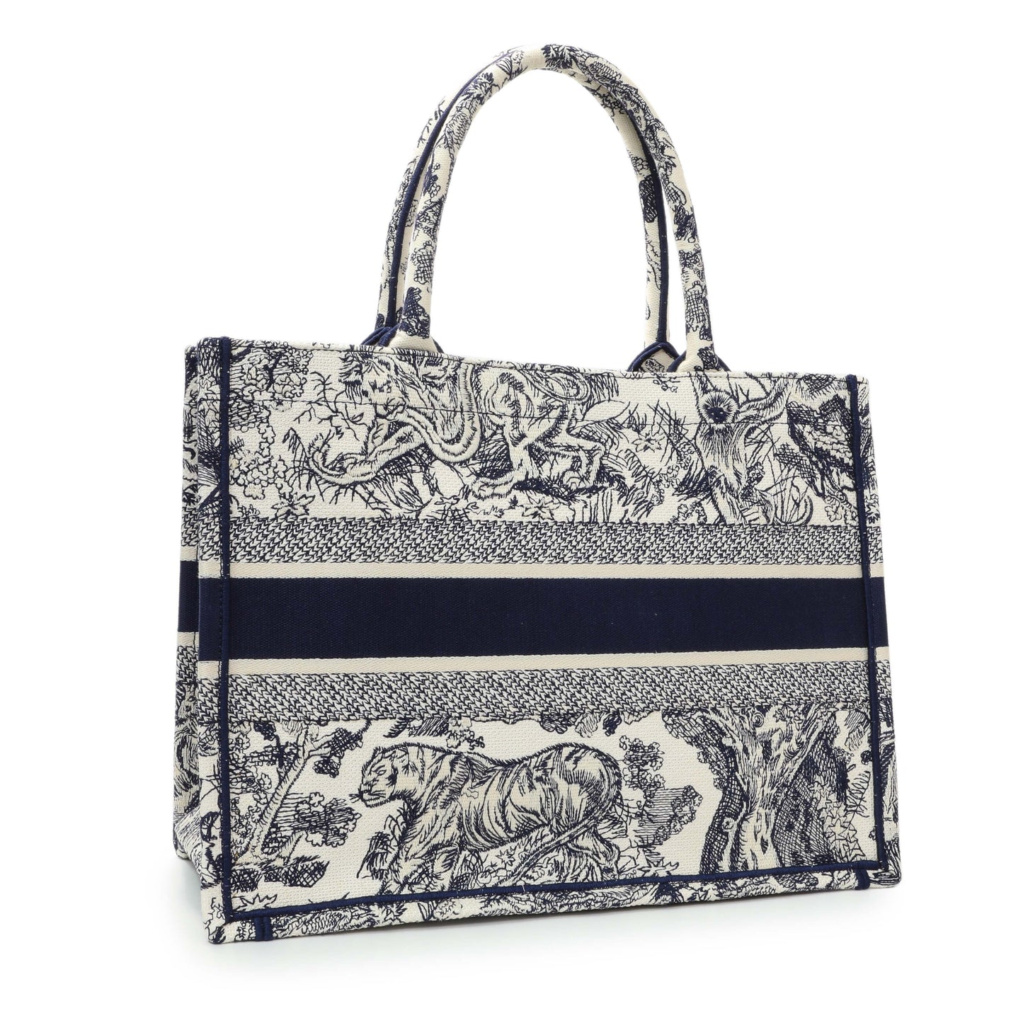 Exclusive Christian Dior Blue Dioriviera Reverse Striped Toile De Jouy Medium Book Tote — Side View