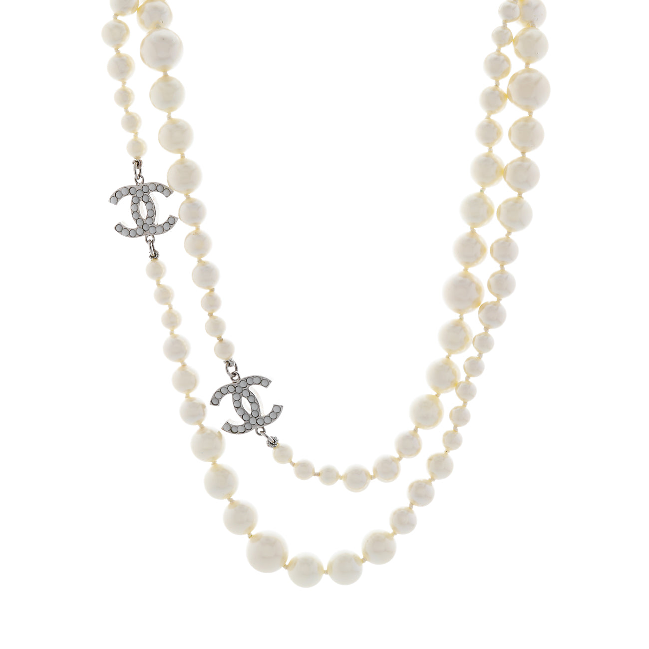 Exclusive Chanel CC Pearl Necklace — Front View