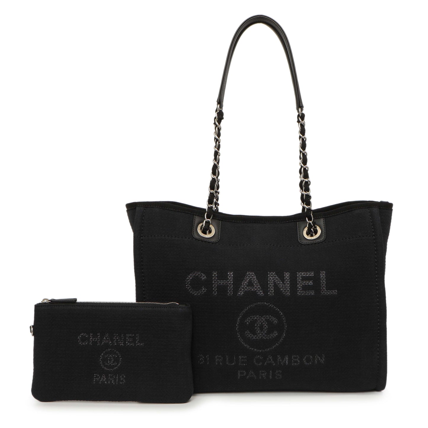 Exclusive Chanel Black Canvas Small Deauville Tote — Front View