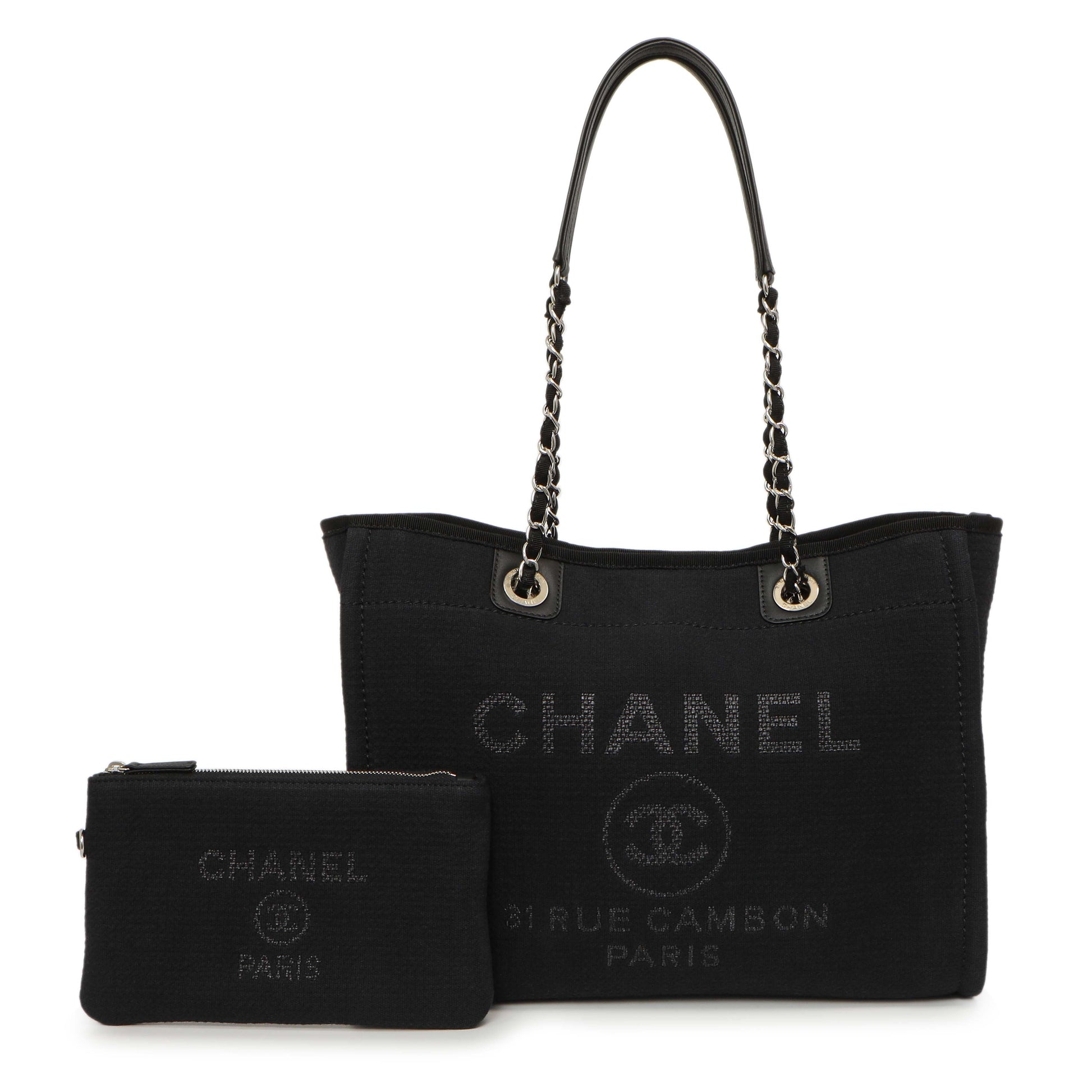 Exclusive Chanel Black Canvas Small Deauville Tote — Front View