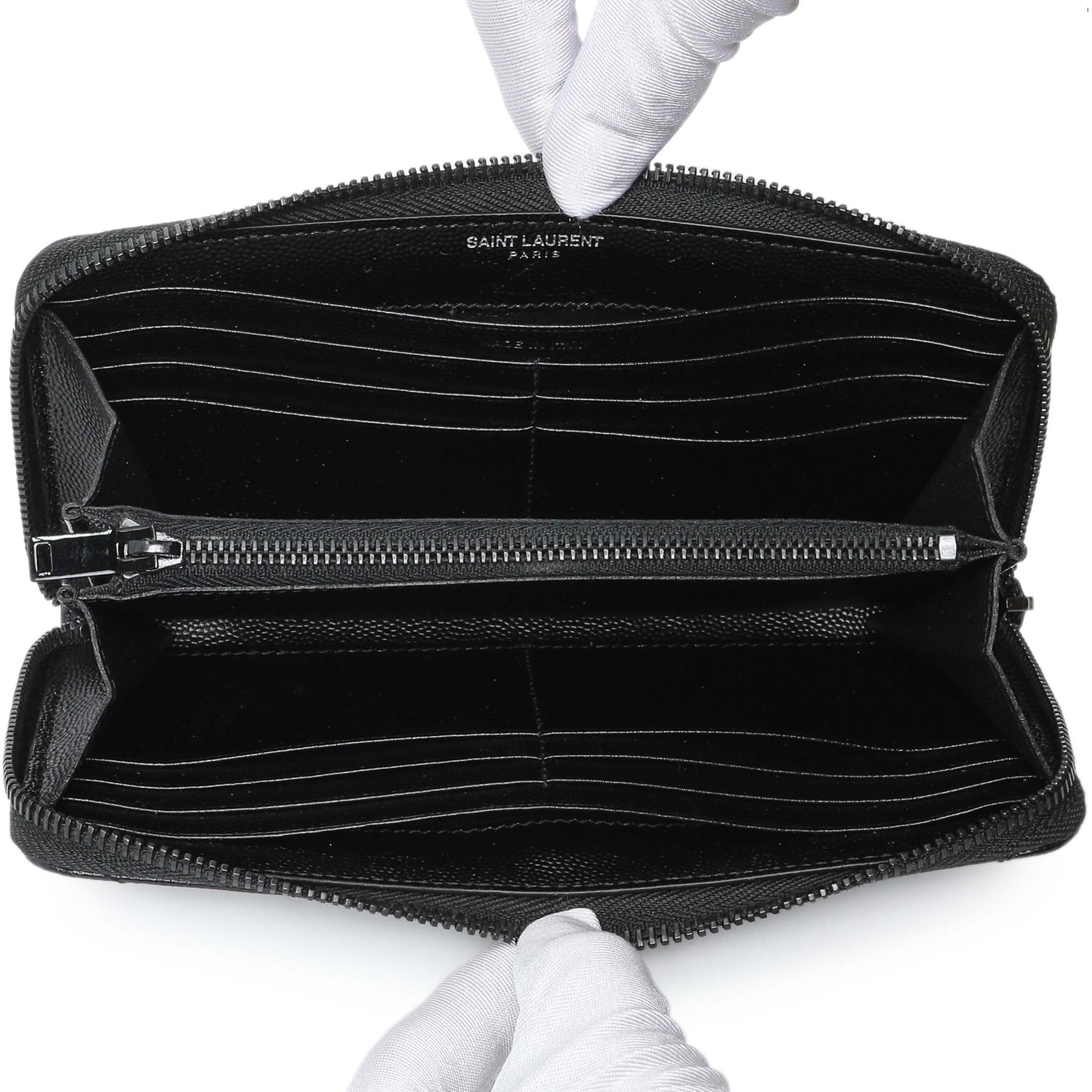 Exclusive Saint Laurent Black Grain De Poudre Matelasse Chevron Monogram Zip Around Wallet — Top View
