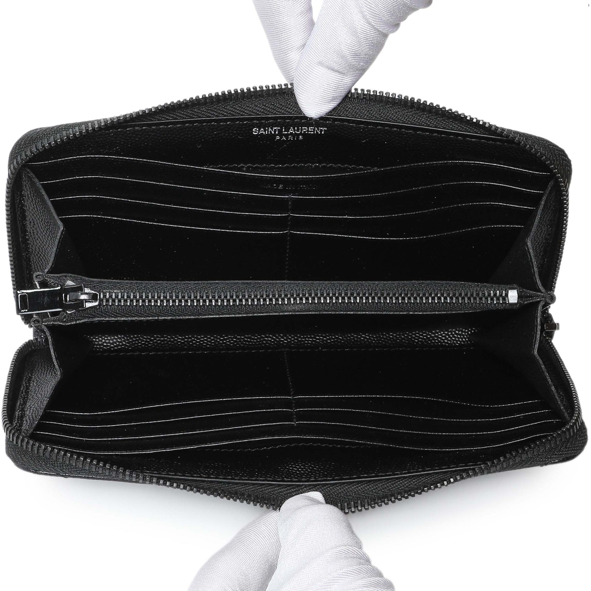 Exclusive Saint Laurent Black Grain De Poudre Matelasse Chevron Monogram Zip Around Wallet — Top View