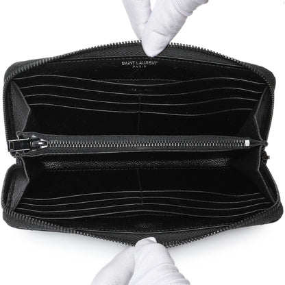 Exclusive Saint Laurent Black Grain De Poudre Matelasse Chevron Monogram Zip Around Wallet — Top View