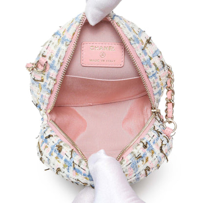 Exclusive Chanel White Pink Multicolor Tweed Round Clutch — Detail View