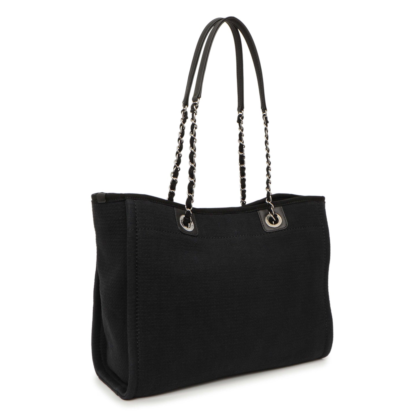 Exclusive Chanel Black Canvas Small Deauville Tote — Side View