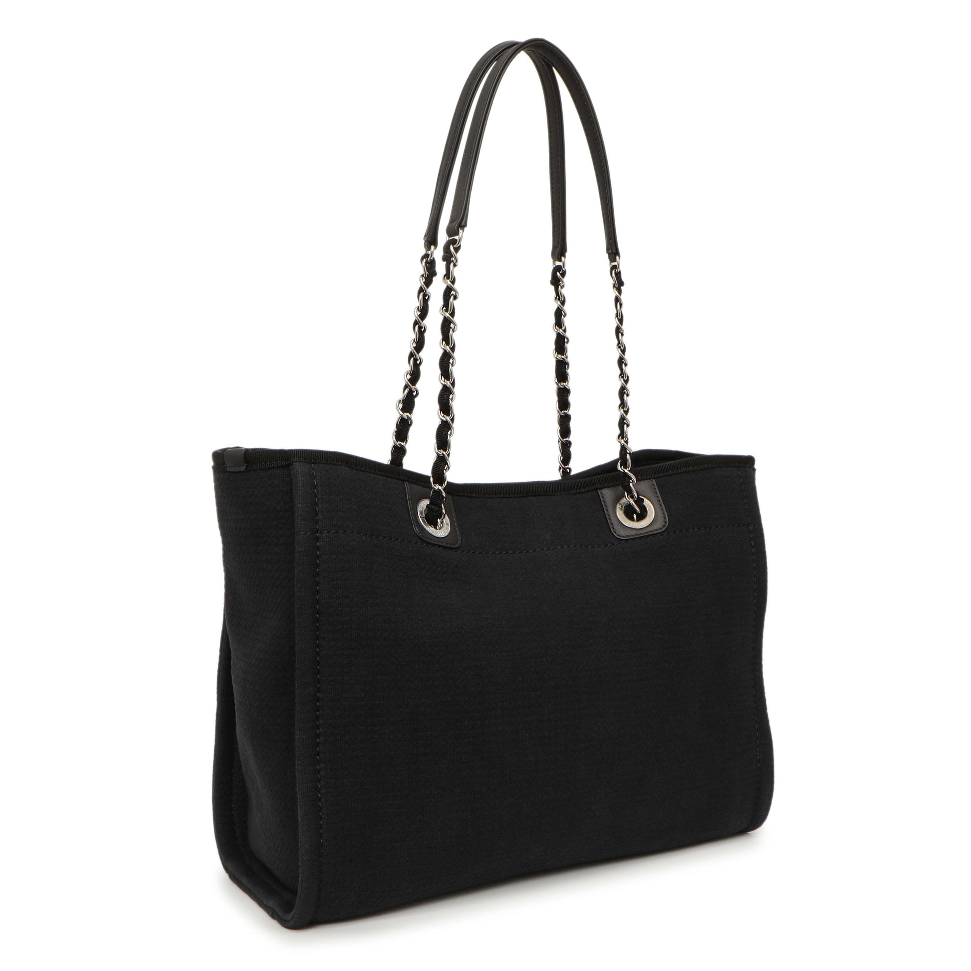 Exclusive Chanel Black Canvas Small Deauville Tote — Side View