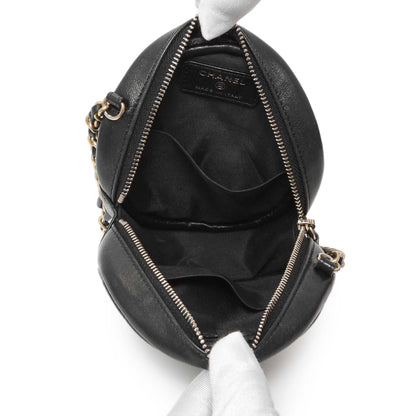 Exclusive Chanel Black Lambskin Quilted Studded Round Clutch With Chain — Top View