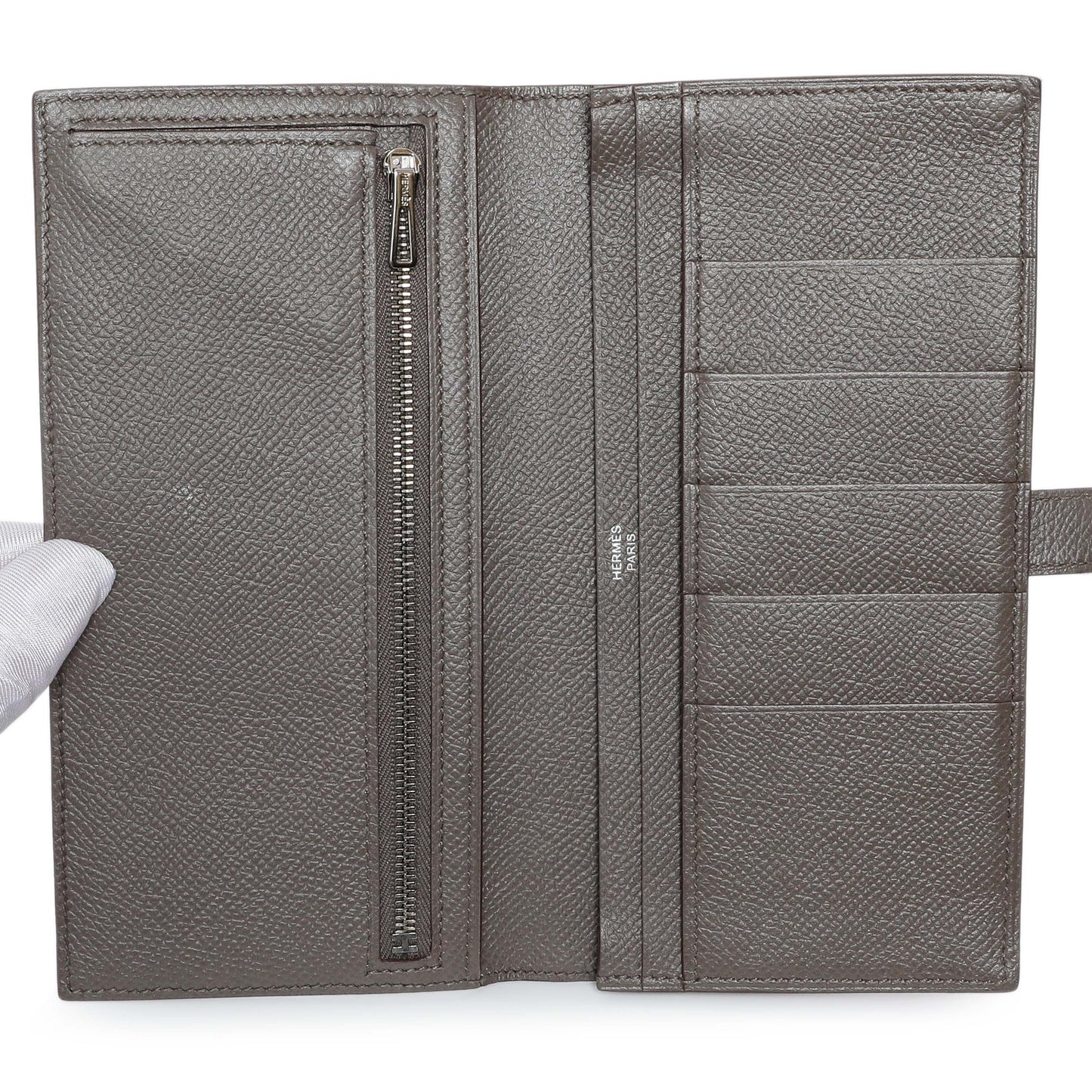 Exclusive Hermes Etoupe Epsom Bearn Gusset Wallet — Alternate View 8