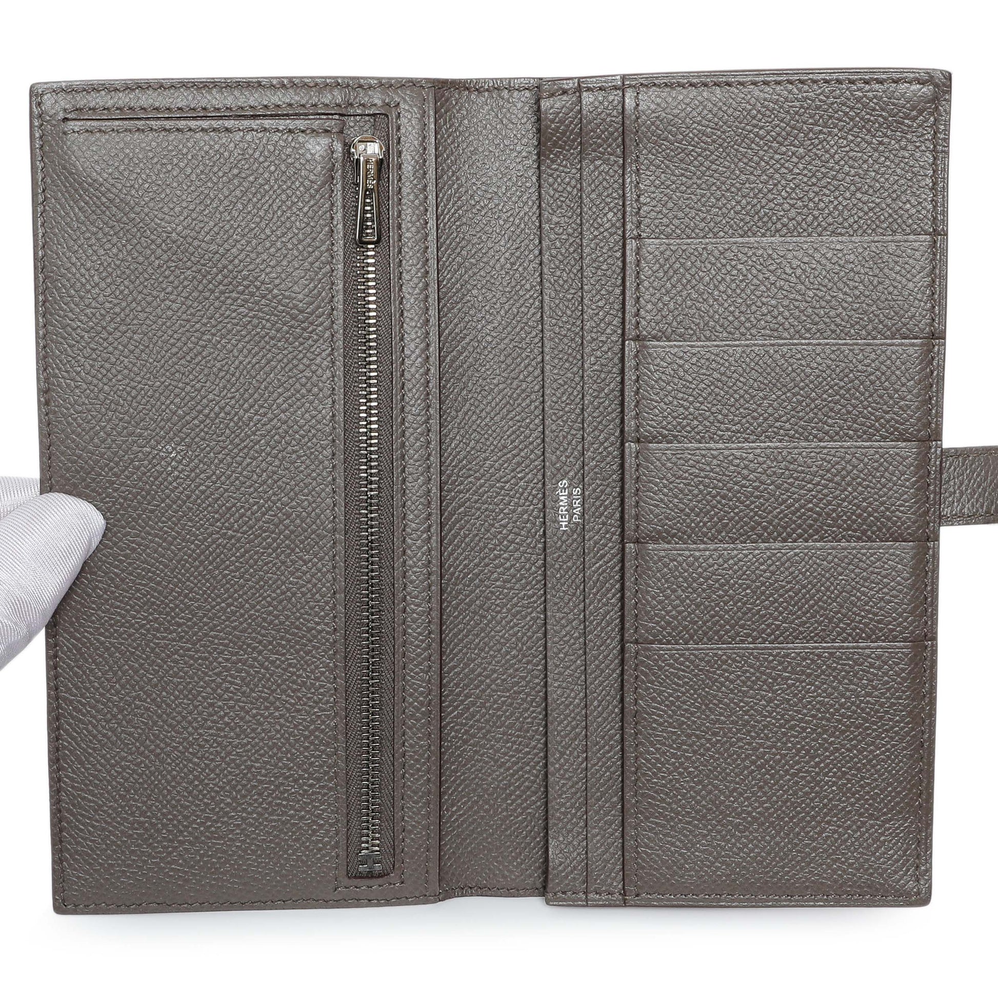 Exclusive Hermes Etoupe Epsom Bearn Gusset Wallet — Alternate View 8