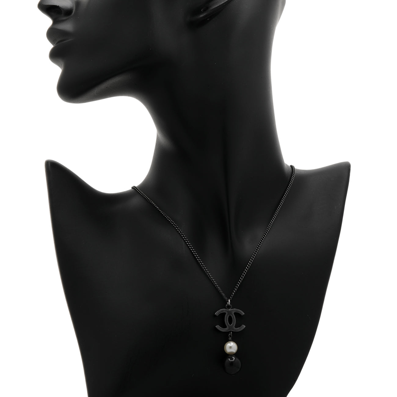 Exclusive Chanel CC Pearl Drop Pendant Necklace — Back View