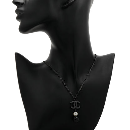 Exclusive Chanel CC Pearl Drop Pendant Necklace — Back View