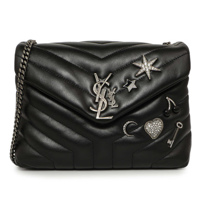 Exclusive Saint Laurent Black Calfskin Y Quilted Monogram Small Charm Loulou Chain Satchel — Front View