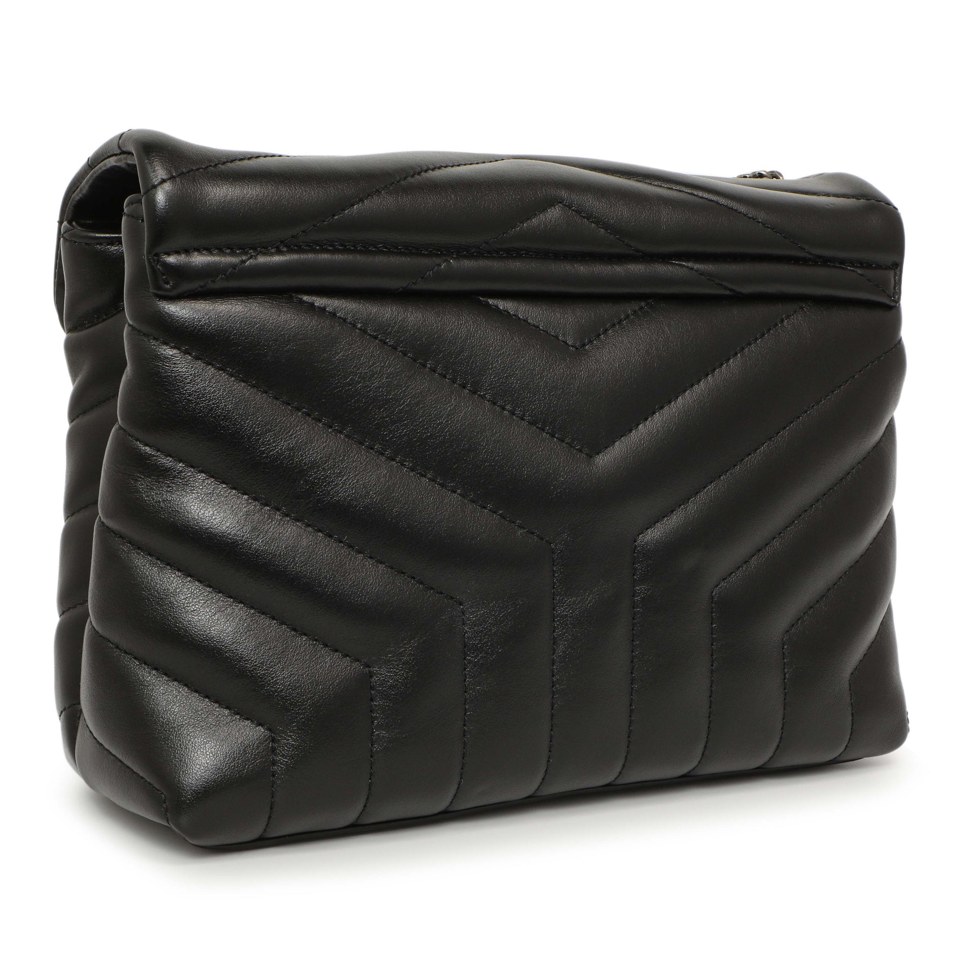 Exclusive Saint Laurent Black Calfskin Y Quilted Monogram Small Charm Loulou Chain Satchel — Side View