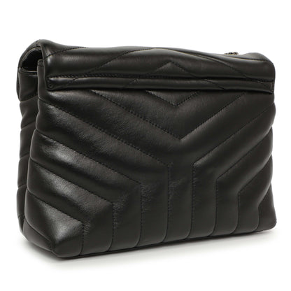 Exclusive Saint Laurent Black Calfskin Y Quilted Monogram Small Charm Loulou Chain Satchel — Side View