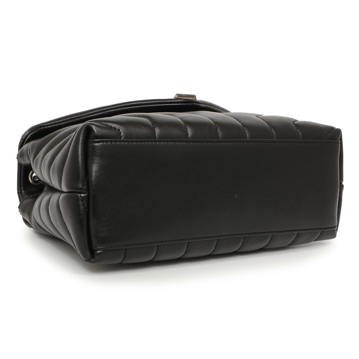 Exclusive Saint Laurent Black Calfskin Y Quilted Monogram Small Charm Loulou Chain Satchel — Back View