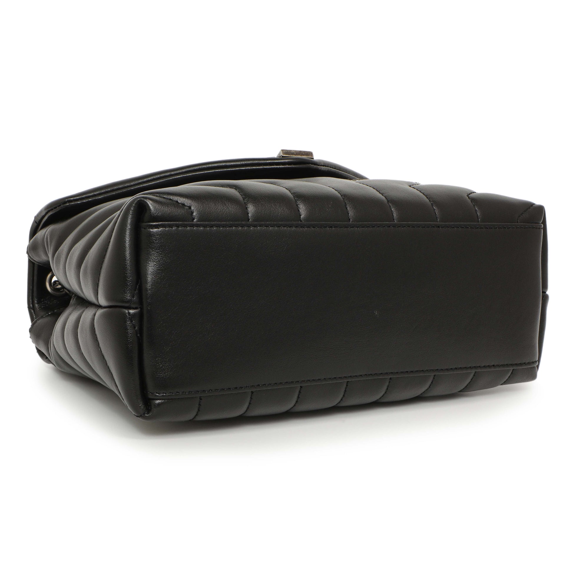 Exclusive Saint Laurent Black Calfskin Y Quilted Monogram Small Charm Loulou Chain Satchel — Back View
