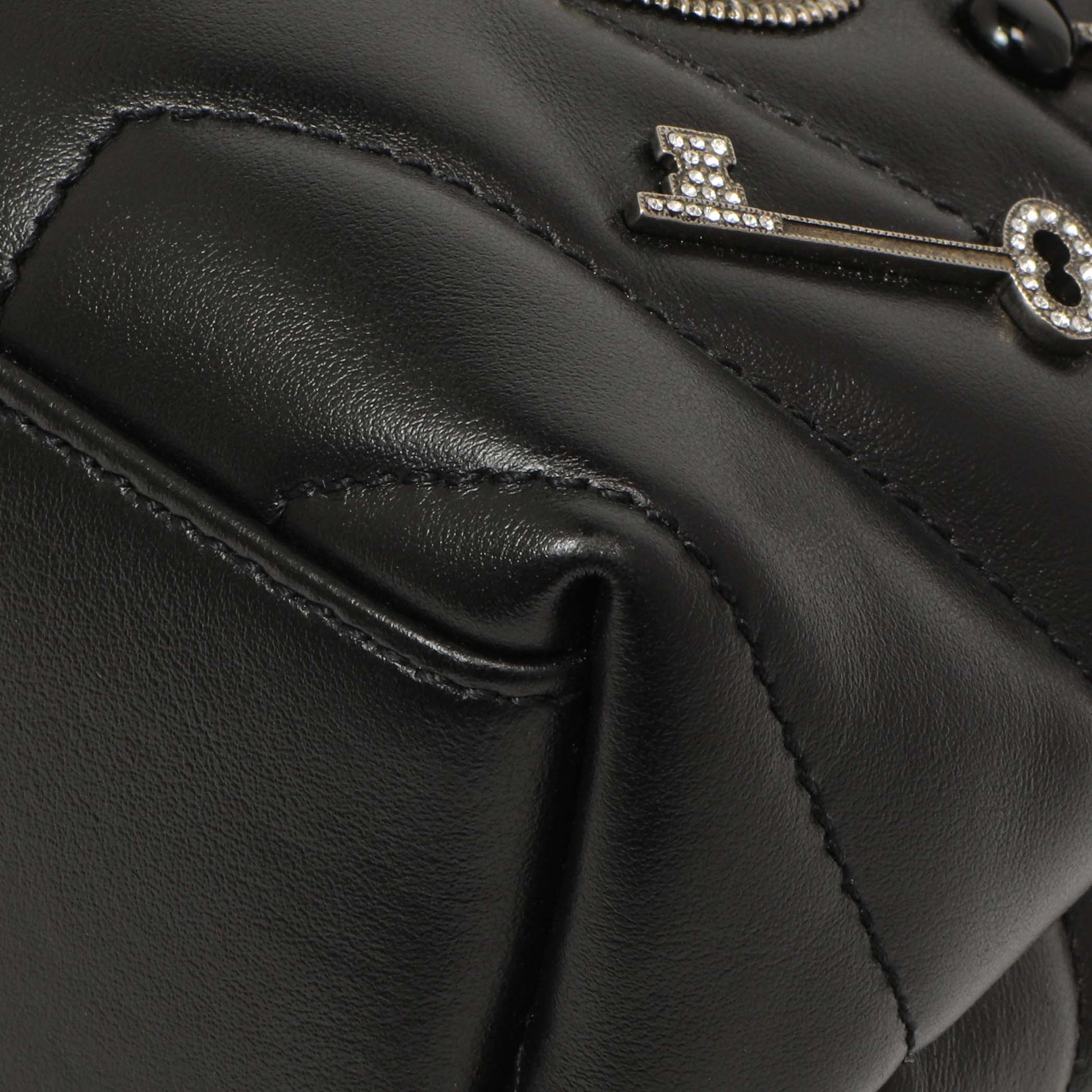 Exclusive Saint Laurent Black Calfskin Y Quilted Monogram Small Charm Loulou Chain Satchel — Detail View