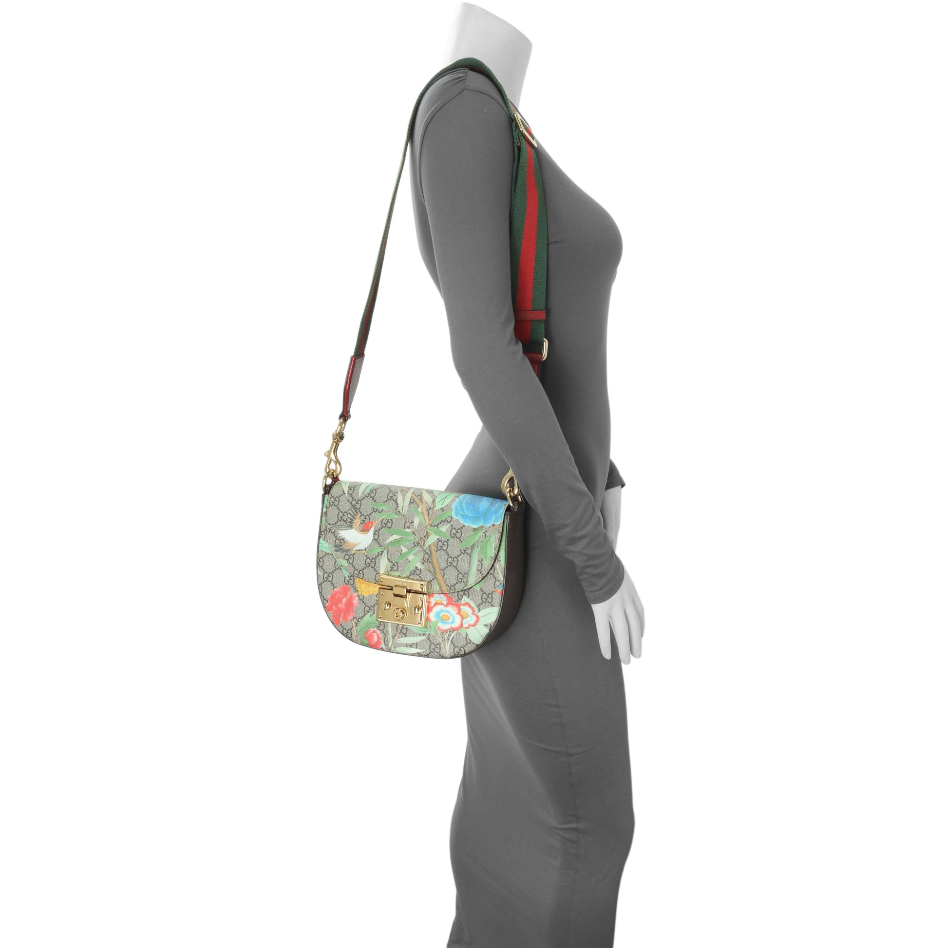 Exclusive Gucci GG Supreme Monogram Tian Web Medium Padlock Messenger Shoulder Bag — Alternate View 7