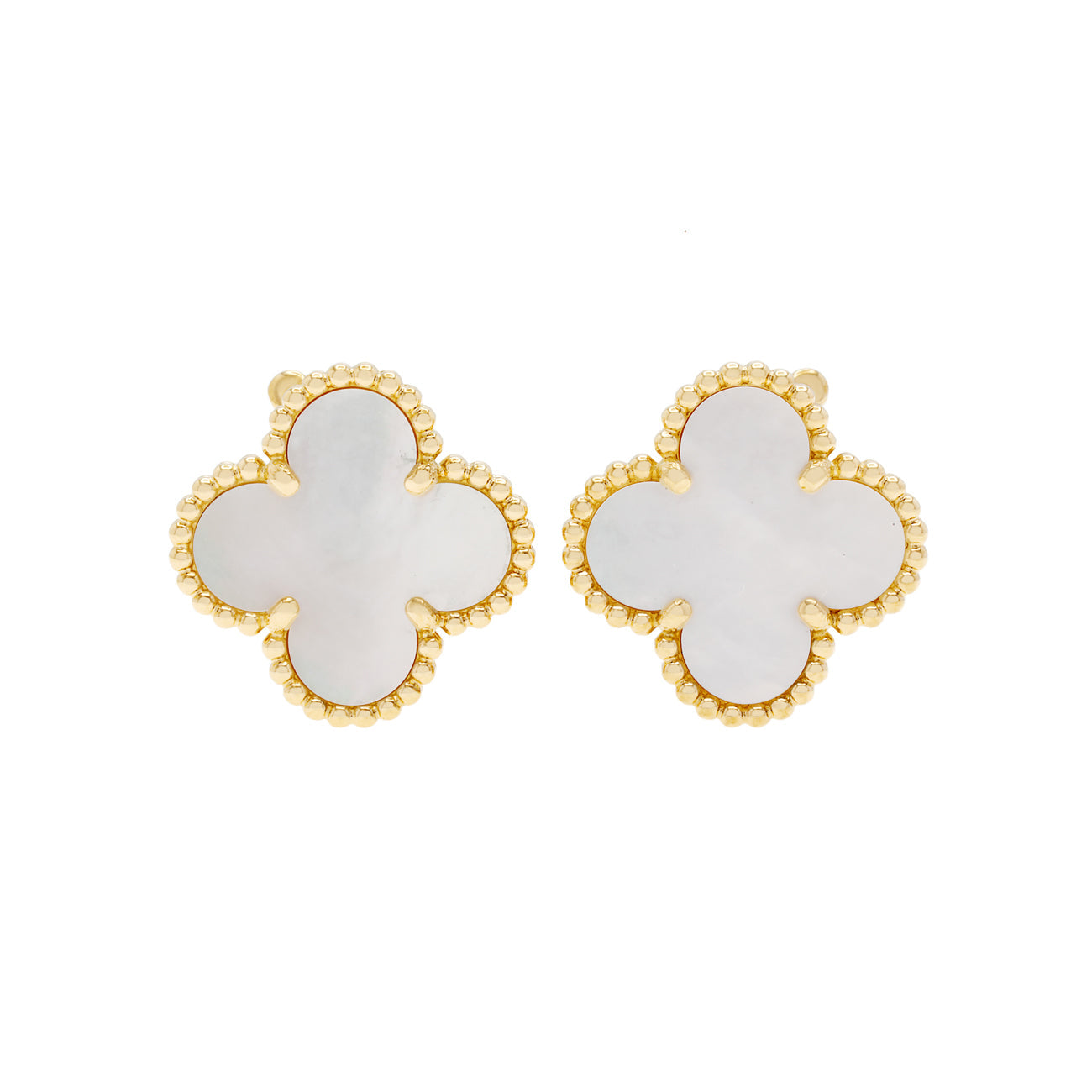 Exclusive Van Cleef & Arpels 18K Yellow Gold Mother of Pearl Vintage Alhambra Earrings — Front View