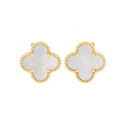 Exclusive Van Cleef & Arpels 18K Yellow Gold Mother of Pearl Vintage Alhambra Earrings — Front View