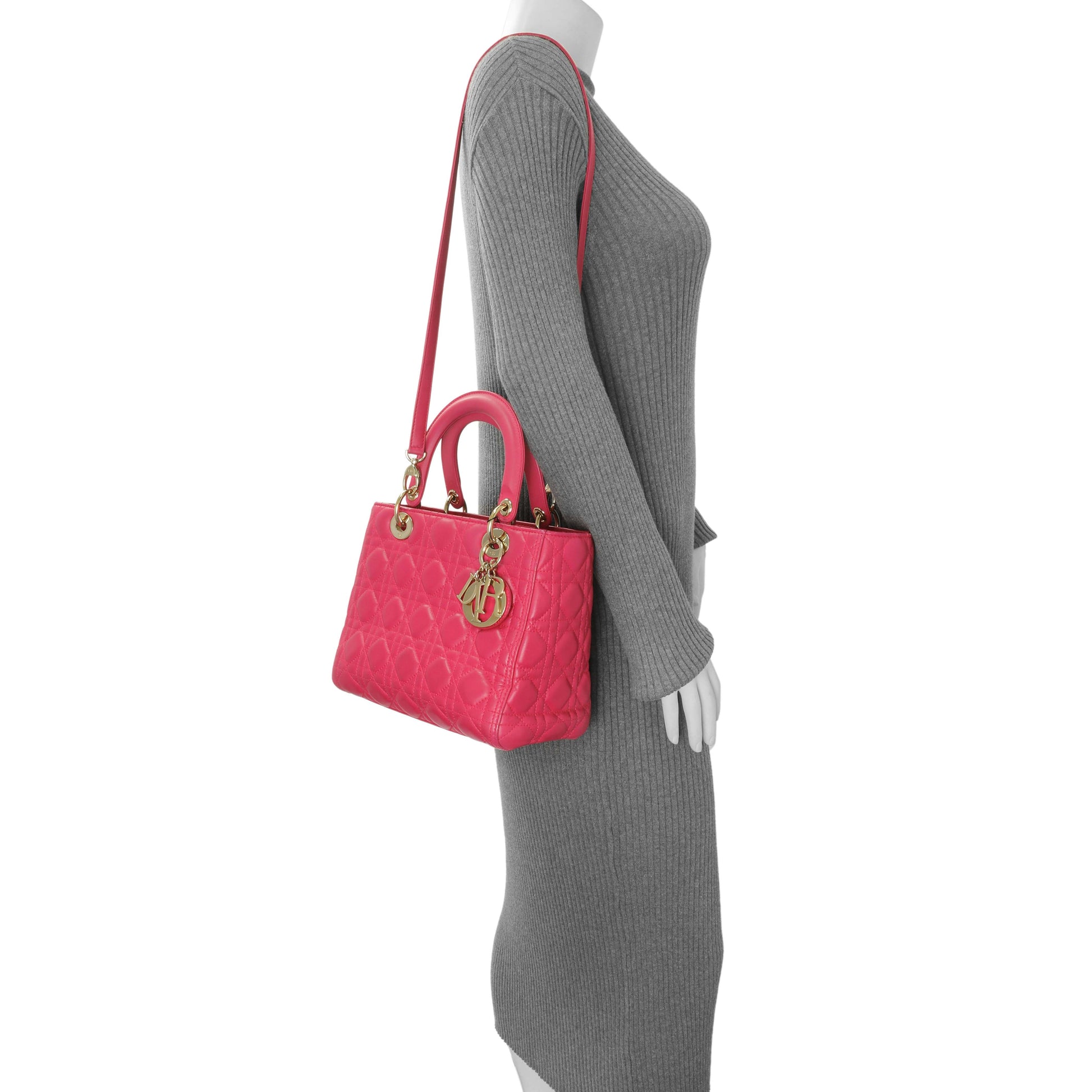 Exclusive Christian Dior Pink Lambskin Cannage Medium Lady Dior — Alternate View 13