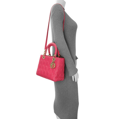 Exclusive Christian Dior Pink Lambskin Cannage Medium Lady Dior — Alternate View 13