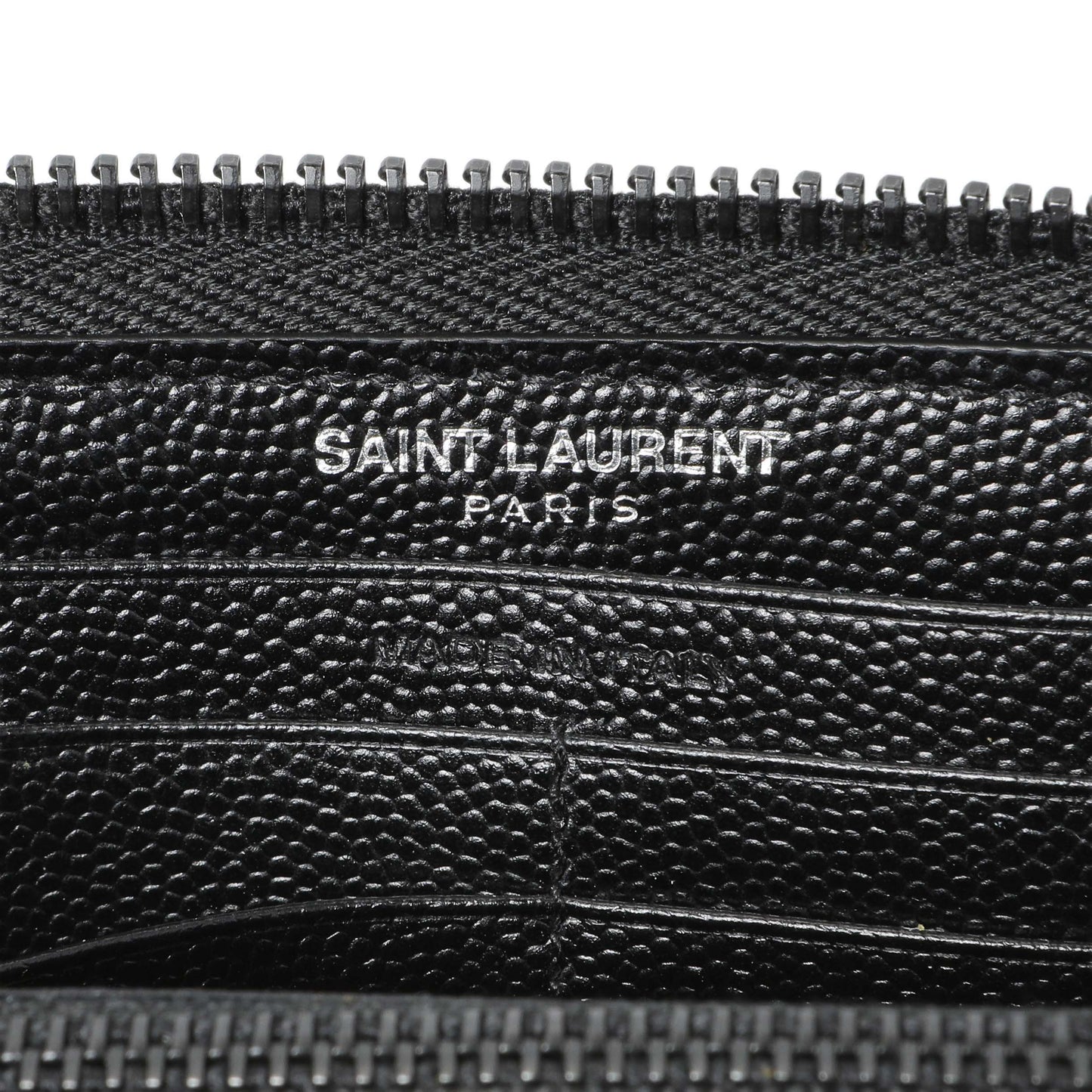 Exclusive Saint Laurent Black Grain De Poudre Matelasse Chevron Monogram Zip Around Wallet — Detail View