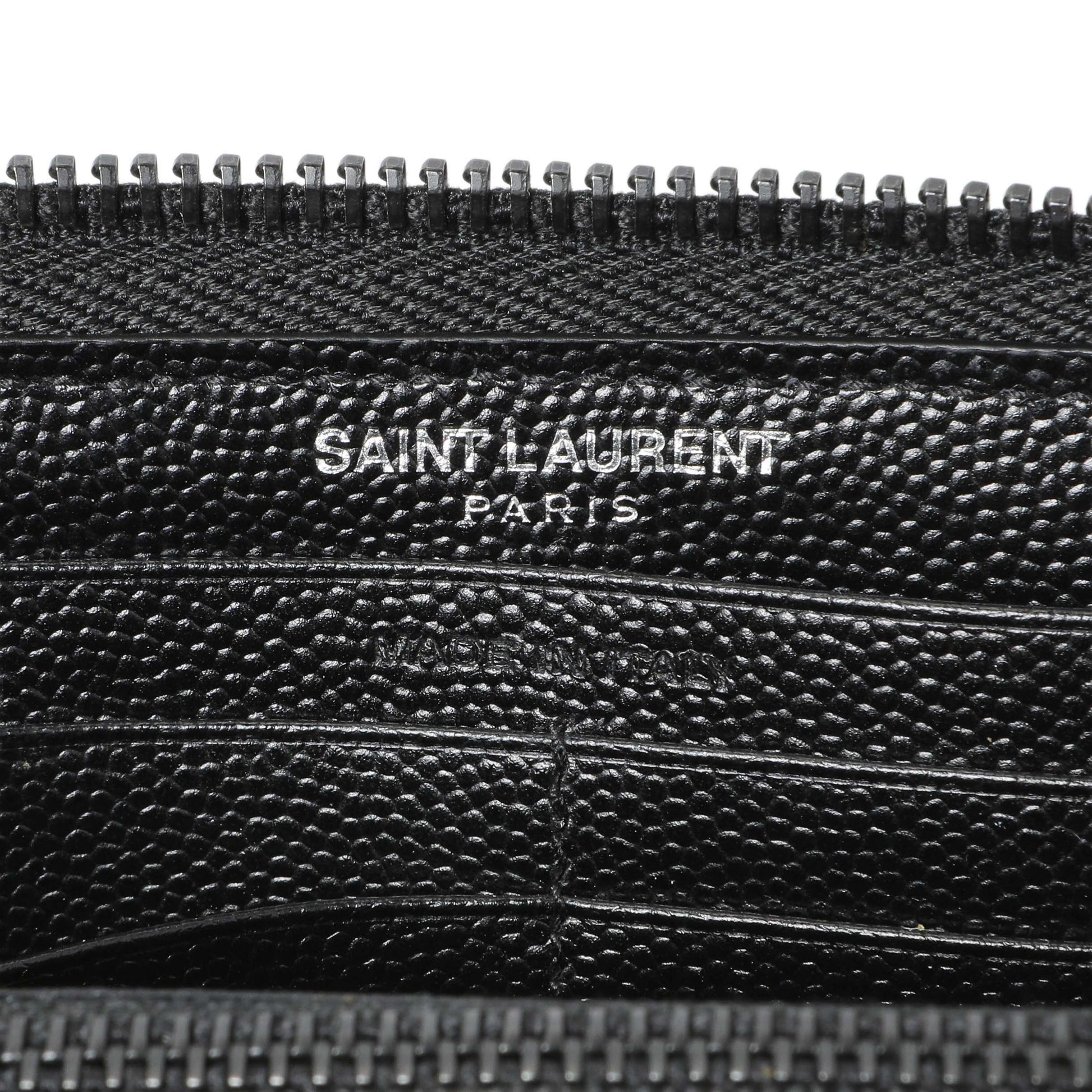 Exclusive Saint Laurent Black Grain De Poudre Matelasse Chevron Monogram Zip Around Wallet — Detail View