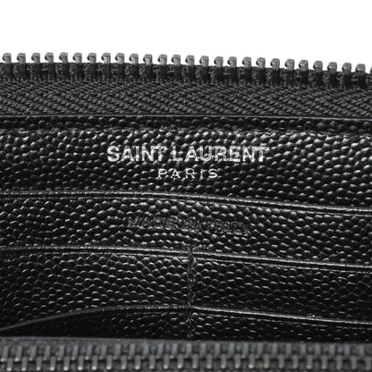 Exclusive Saint Laurent Black Grain De Poudre Matelasse Chevron Monogram Zip Around Wallet — Detail View