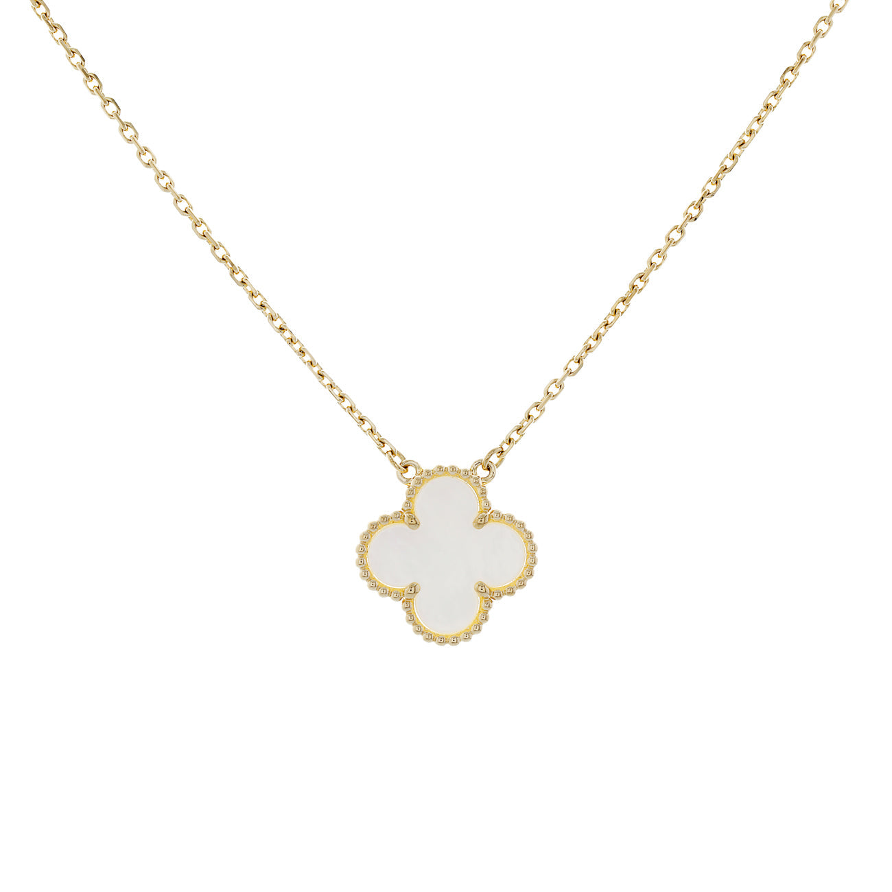 Exclusive Van Cleef & Arpels 18K Yellow Gold Mother of Pearl Vintage Alhambra Pendant Necklace — Front View