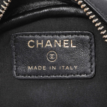 Exclusive Chanel Black Lambskin Quilted Studded Round Clutch With Chain — Detail View