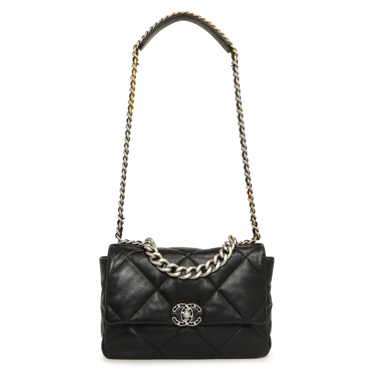 Exclusive Chanel Black Quilted Lambskin Large 19 Flap — Front View